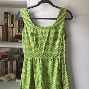 50s vintage butterfly and apple flounce sleeveless green dress